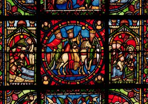Los Tres Reyes Magos, detalle de una ventana que representa la Historia de la Virgen de French School