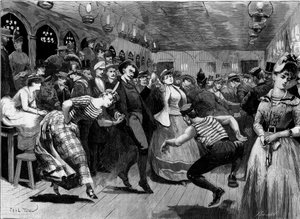 El baile de la tarde del jueves en "La Grenouillere" alrededor de París de French School