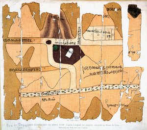 El Papiro de Turín, reproducción de un antiguo mapa egipcio de minas de oro basado en un papiro original de c.1300 a.C. conservado en el Museo Egizio en Turín de French School