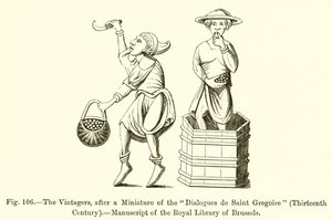 Los vendimiadores, según una miniatura de los Diálogos de San Gregorio de French School