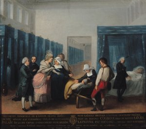 La visita de Monsieur y Madame Necker al Hospital de la Caridad, 1780 de French School
