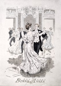 El Vals, tarjeta de Año Nuevo francesa, finales del siglo XIX de French School
