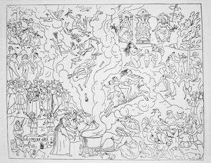 El Sabbath de las brujas, copia de una ilustración de Tableau de linconstance des mauvais anges por Pierre de Lancre, París 1612, usado en una Historia de la Magia, publicado a finales del siglo XIX de French School