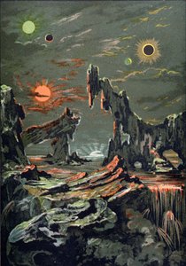 El mundo de cuatro lunas y cuatro soles, ilustración de LAstronomie Populaire escrito por Camille Flammarion (1842-1925) 1881