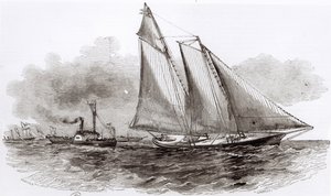 El yate America tomando la delantera en la Regata de Cowes de 1851, de Le Monde Illustré, 1851 de French School
