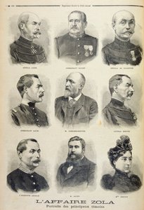 El caso Zola: retratos de los principales testigos, ilustración del suplemento ilustrado de Le Petit Journal, 27 de febrero de 1898 de French School
