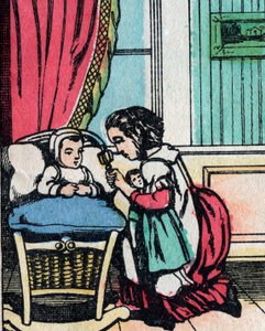 Las actividades para niñas de buenas familias: aprender a cuidar bebés - Imagen de Epinal