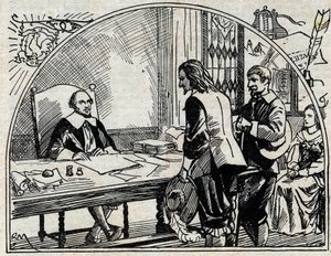 La oficina de dirección de Theophraste Renaudot (1586-1653), médico y periodista francés, fundador de la Gazette de France. Grabado anónimo de 1930. de French School