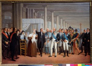 El anatomista y cirujano Barón Guillaume Dupuytren (1777-1835) en el Hôtel-Dieu presenta un ojo operado al rey Carlos X. Pintura, escuela francesa siglo XIX. París, museo Carnavalet