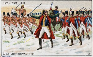 Los ejércitos de Napoleón y el General Michel Ney (1769-1815) (Mariscal Ney) listos para ganar la Batalla de Moscova (también Batalla de Borodino) en Rusia