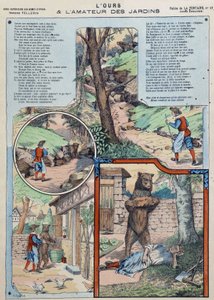 El oso y el amante del jardín - Fábulas de La Fontaine en imágenes de Epinal de French School