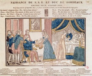 El nacimiento de Henri Charles Ferdinand Marie Dieudonne de France, Duque de Burdeos, Conde de Chambord el 29 de septiembre de 1820 de French School