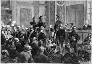 Llamada de los testigos durante el juicio del mariscal François Achille Bazaine. de French School