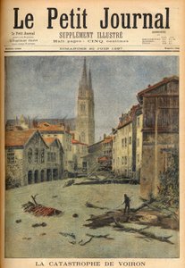 La catástrofe (inundación) del pueblo de Voiron (Isère) Francia en "Le Petit Journal", 20 de junio de 1897 (grabado) de French School