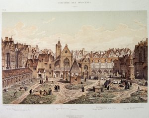 La iglesia y el cementerio de los Inocentes en 1550 - en “París a través de los siglos”