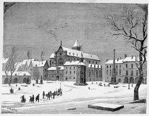 La iglesia del cementerio de los Inocentes en 1445 - en "París a través de los siglos" de H. Gourdon de Kenouillac de French School
