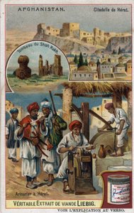 La ciudad y los armeros de la ciudad de Herat en Afganistán y la tumba de Shah Rukh. Cromolitografía del siglo XIX. de French School