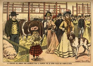 El concurso de animales grasos de las familias bovina, ovina, porcina y otras, se reúne y expone por primera vez, en la gran sala del Grand Palais des Champs Elysees; esta exposición presenta al mismo tiempo especialidades culinarias de un de French School