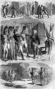 La conspiración de Claude François de Malet (Claude-François Malet) (1754-1812) general del Imperio, autor del golpe de estado de 1812 contra Napoleón, durante la retirada rusa. Grabado en “Historia de los Papas-Reyes-Reinas y Emperadores a través de los s