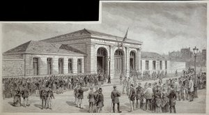 La multitud ante la morgue de París en 1886. de French School