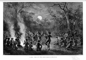 La danza del bumerán alrededor del fuego entre los aborígenes de Australia - en "Tour du Monde"