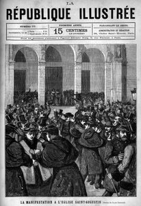 La manifestación en la Iglesia de San Agustín (Saint-Augustine) en París: enfrentamiento entre la policía parisina y manifestantes hostiles a los decretos de marzo de 1880 tomados por Jules Ferry que eliminaban el derecho a enseñar a congregaciones religio