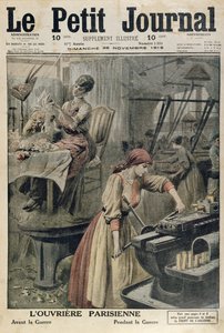 Los diferentes tipos de trabajo para las mujeres parisinas antes y durante la 1ª Guerra Mundial, ilustración de portada de Le Petit Journal, 26 de noviembre de 1916 de French School