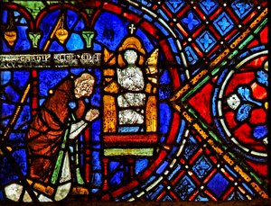 El donante, Etienne Chardonnel (miembro del capítulo de la catedral) rezando ante la estatua de la Virgen
