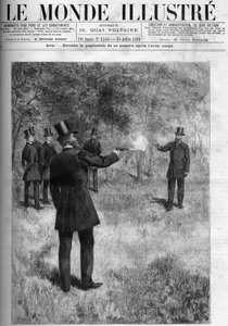 El duelo del General Georges Boulanger (1837-1891), Ministro de Guerra y el Barón Lareinty, Senador. Grabado en "El Mundo Ilustre" 1886. de French School