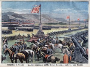 El fin del conflicto ruso-japonés, el ejército victorioso de Japón frente a la toma de armas rusas, en 