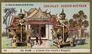 La entrada de un templo en Bangkok, Siam de French School