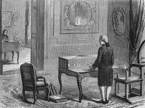 El primer telégrafo eléctrico (aparato de Georges Lesage), Ginebra 1760. En "Álbum de la Ciencia", Éditions Jouvet