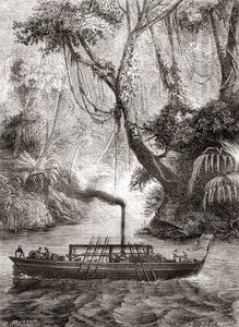 La primera prueba exitosa del barco de vapor Perseverance de John Fitch en el río Delaware, América, 22 de agosto de French School