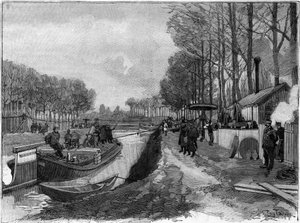 El funicular de arrastre de barcos en los canales en Joinville le Pont, siguiendo el sistema de Maurice Levy. de French School