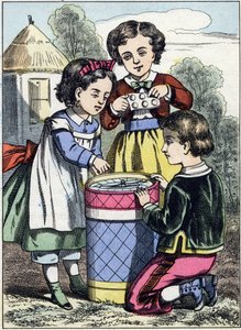 El juego de los macarrones. Grabado del álbum de imágenes "Los juegos de la infancia". Imagen de Epinal, finales del siglo XIX de French School