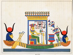 La diosa Anuket, ilustración de Pantheon egyptien: colección de personajes mitológicos del antiguo Egipto, por Jean-Francois Champollion, publicado c.1986 de French School