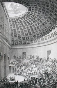 El teatro de conferencias, modelado en el Panteón de Roma, de 