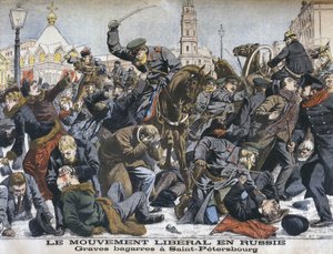 El movimiento liberal en Rusia, peleas violentas en San Petersburgo, ilustración de Le Petit Journal: Supplement illustre, 25 de diciembre de 1904