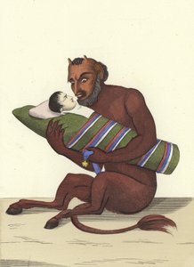 El hombrecito rojo meciendo a su hijo