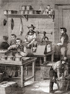 La fabricación de algodón pólvora en el siglo XIX, de Les Merveilles de la Science, publicado c.1870 de French School