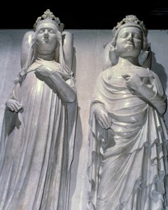 Los depósitos de mármol de la Reina Juana de Evreux (1307-1371) y el Rey Carlos IV El Hermoso (1294-1328). Es el mismo modelo que el de Maubuisson, hecho por orden de la reina por Jean de Liege (conocido alrededor de 1357-1381). Basílica de Saint Denis, ne de French School