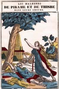 Las desventuras de Píramo y Tisbe en su amor, contadas por Ovidio en “Las metamorfosis”. Imagen de Épinal de French School