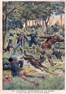 Los nuevos auxiliares de la policía: la brigada canina realiza una redada en el Bois de Boulogne, ilustración del “Le Petit Journal” del 28 de julio de French School