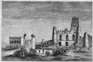 El palacio del Negus (Negus) o reyes de Etiopía en Gondar. Grabado de 1896 en “L