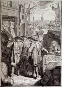 La negociación perfecta (conclusión de una marcha sobre un puerto en el siglo XVIII) - frontispicio de una obra de Jacques Savary de French School
