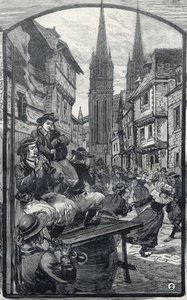 Los jugadores de biniou en Quimper (Finisterre, Bretaña). en "Le Petit Parisien" de French School