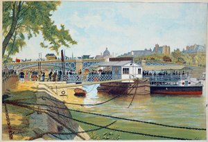 El pontón de los barcos de Suresnes en el puente de los Santos Peres. Grabado del siglo XIX. París, Artes decorativas