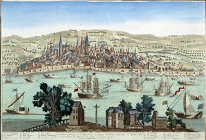 El puerto y la ciudad de Burdeos - Grabado de French School