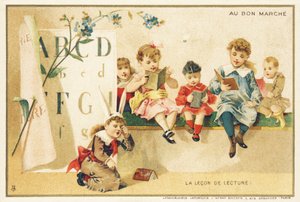 La lección de lectura, París, c.1900 (cromolitografía) de French School