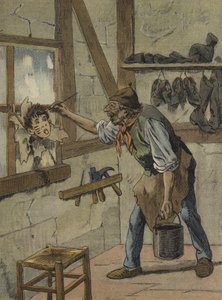 El zapatero marcaba las horas en la figura del pequeño Jeannot (litografía en color) de French School